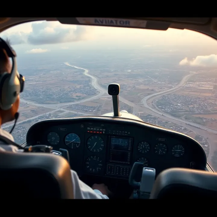 Cockpit Perspective Highlighting Nigerian Terrain Pilot in cockpit controlling aircraft with Nigerian landscape visible