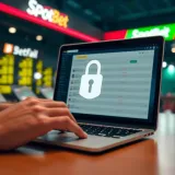 Graphic showing secure closure of online betting account with financial icons