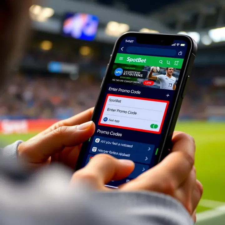Smartphone screen displaying SpotBet app interface with highlighted promo code entry section