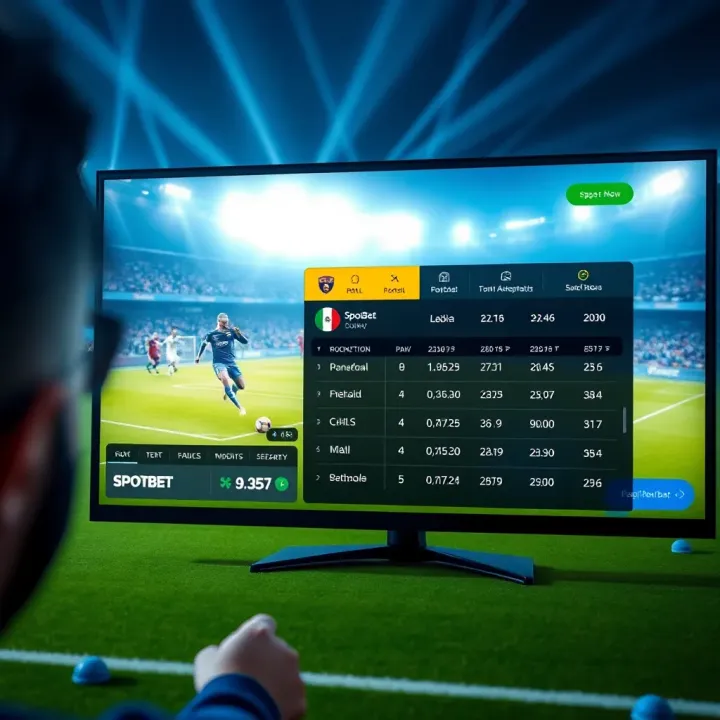 SpotBet live sports streaming interface showing a football match with live betting odds