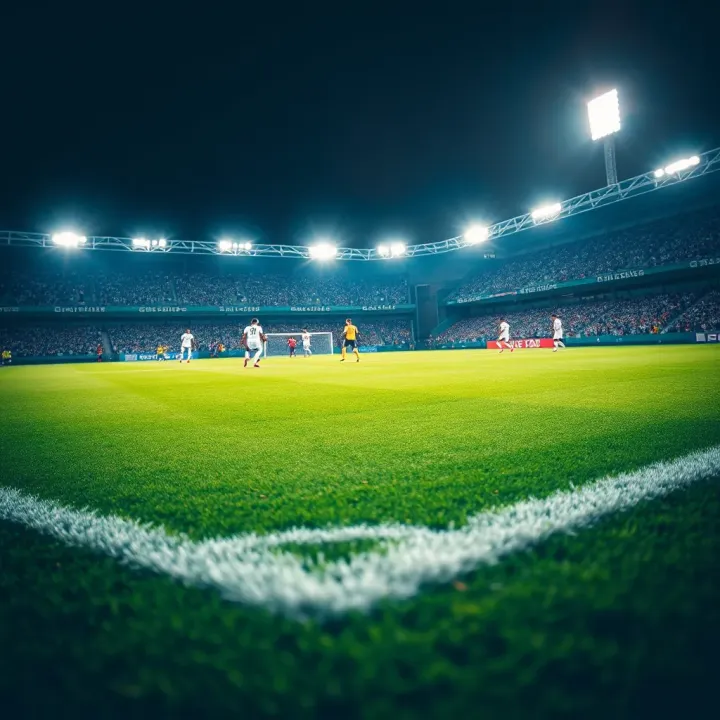 Football pitch with Nigerian Professional Football League teams competing under stadium lights