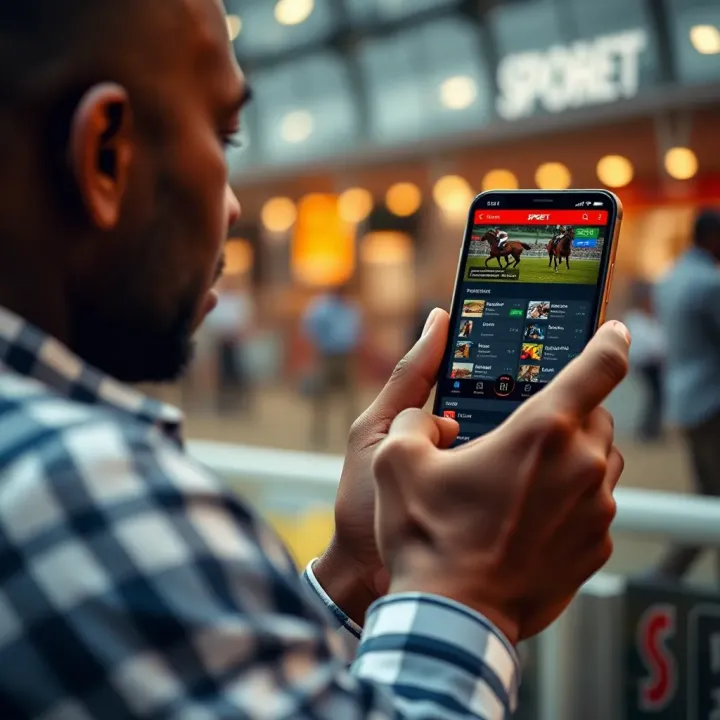 Engaging Online Betting Experience on SpotBet Platform User interacting with SpotBet mobile app showcasing various horse racing betting options