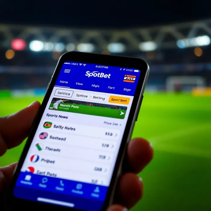 Mobile phone screen displaying SpotBet sports betting app interface with various sports options