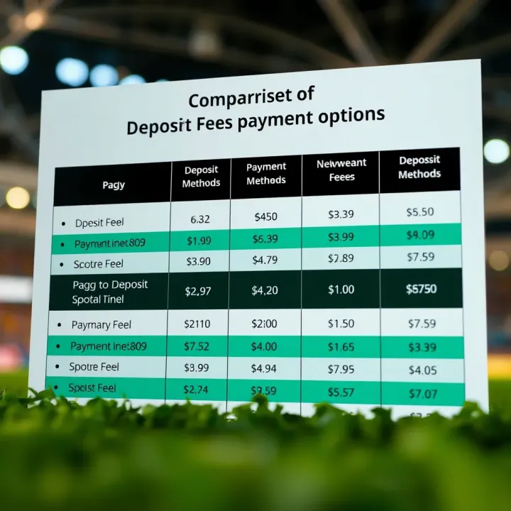Comparison chart showing different payment methods and associated fees on Spotbet