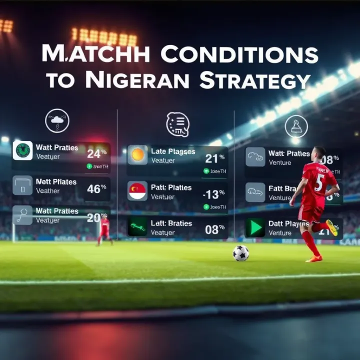 Visual representation of match conditions including weather, venue, and player status impacting sports predictions