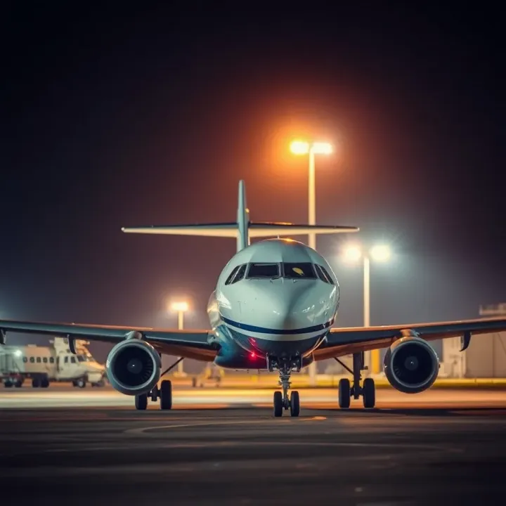 Use of Light Signals in Nighttime Flight Operations in Nigerian Aviation Aircraft illuminated by signaling lights during night operation at Nigerian airport