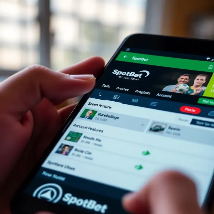 SpotBet app interface showing betting options and account features on an Android device